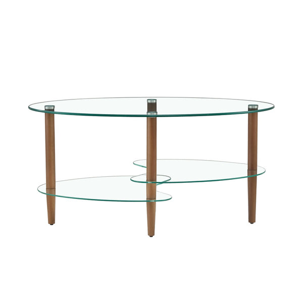 English Elm Transparent Oval Tempered Glass Coffee Table with Oak Legs Three Tier Living Room W24194362