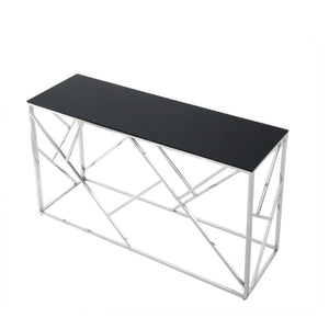 English Elm Modern Chrome Metal Console Table Black Tempered Glass Top for Entryway or Living Room W1567110797