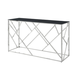 English Elm Modern Chrome Metal Console Table Black Tempered Glass Top for Entryway or Living Room W1567110797