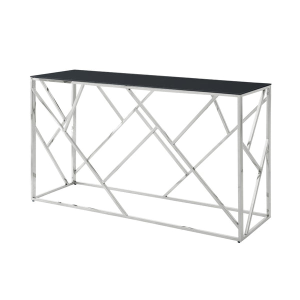 English Elm Modern Chrome Metal Console Table Black Tempered Glass Top for Entryway or Living Room W1567110797