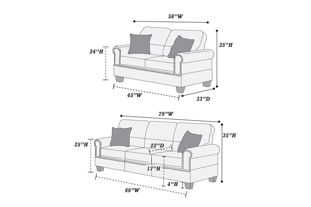 English Elm Sand 2-Piece Sofa & Loveseat Set — Plush Double Barrel Seats, Nickel Button Trim, Contemporary Linen-Like Fabric, Family Relax Living Room Furniture B011S00412