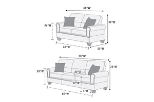 English Elm Sand 2-Piece Sofa & Loveseat Set — Plush Double Barrel Seats, Nickel Button Trim, Contemporary Linen-Like Fabric, Family Relax Living Room Furniture B011S00412