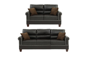 English Elm Espresso Plush Faux Leather 2-Piece Sofa & Loveseat Set with Nickel Buttons, Contemporary Comfort B011S00411