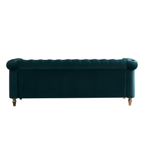 English Elm Chesterfield Rolled Arm Sofa 84.65" Elegant Button-Tufted Velvet, Gold Trim & Turned Feet Lounge Charm Green W579104832