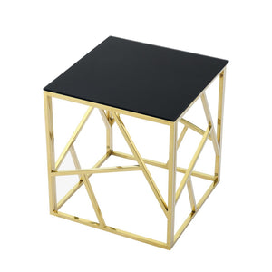 English Elm 20 Inch Gold Geometric Metal Frame Glass Top Accent Table for Living Room or Bedroom W1567110792