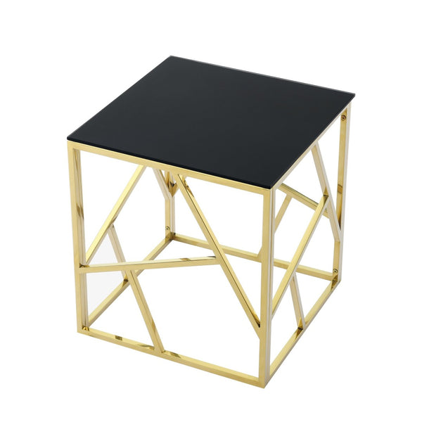 English Elm 20 Inch Gold Geometric Metal Frame Glass Top Accent Table for Living Room or Bedroom W1567110792