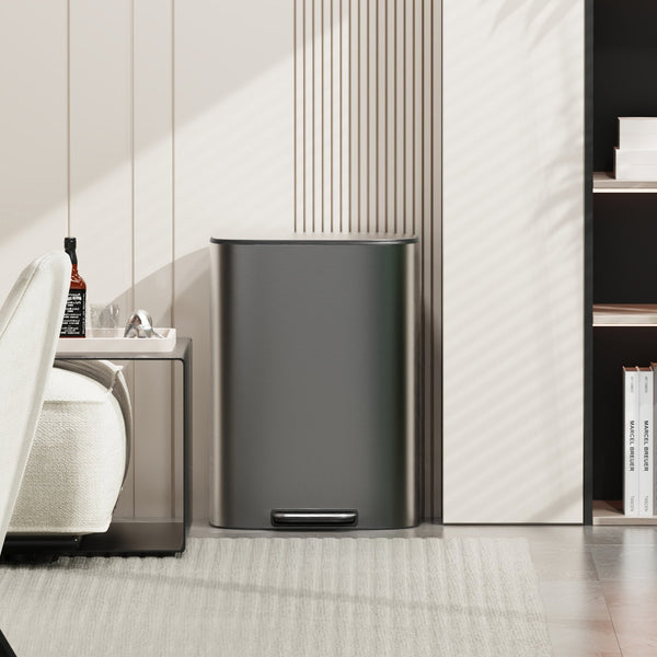 English Elm 13 13 Gallon 50L Trash Can, Soft-Close Step Pedal Bin, Fingerprint-Proof Stainless Steel, Quiet Lid W1550106530