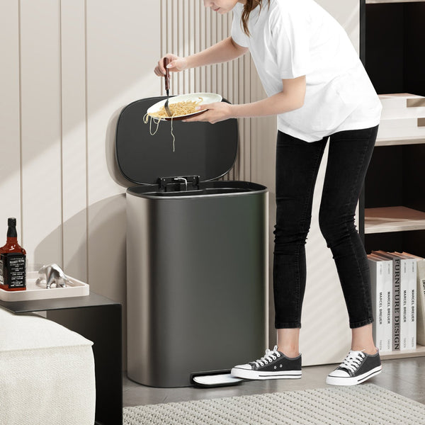 English Elm 13 13 Gallon 50L Trash Can, Soft-Close Step Pedal Bin, Fingerprint-Proof Stainless Steel, Quiet Lid W1550106530