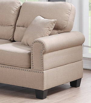 English Elm Sand 2-Piece Sofa & Loveseat Set — Plush Double Barrel Seats, Nickel Button Trim, Contemporary Linen-Like Fabric, Family Relax Living Room Furniture B011S00412