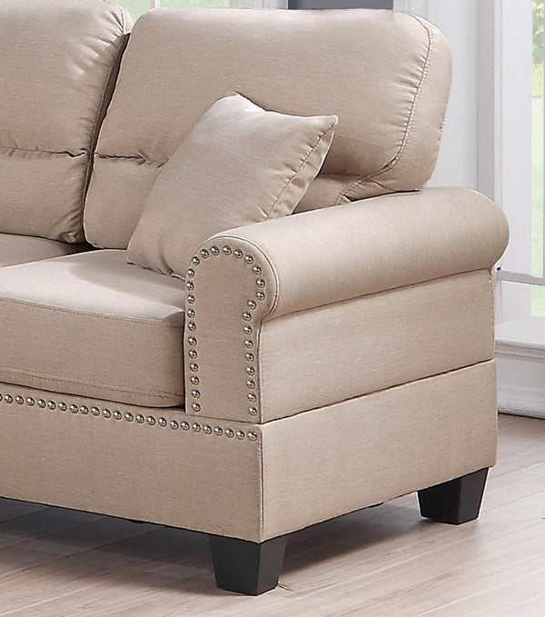 English Elm Sand 2-Piece Sofa & Loveseat Set — Plush Double Barrel Seats, Nickel Button Trim, Contemporary Linen-Like Fabric, Family Relax Living Room Furniture B011S00412