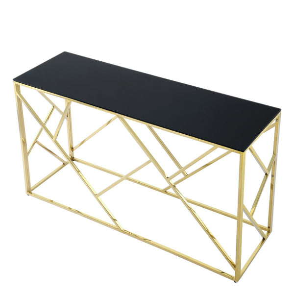 English Elm Modern Chrome Metal Console Table Black Tempered Glass Top for Entryway or Living Room W1567110796