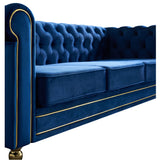 English Elm Chesterfield Velvet Sofa 84.65 Inch For Living Room Blue Color