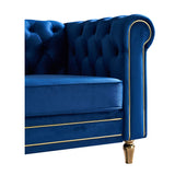 English Elm Chesterfield Velvet Sofa 84.65 Inch For Living Room Blue Color