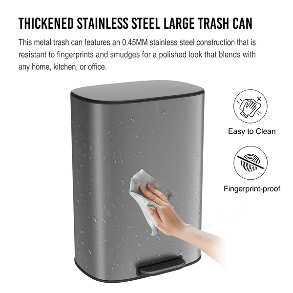 English Elm 13 13 Gallon 50L Trash Can, Soft-Close Step Pedal Bin, Fingerprint-Proof Stainless Steel, Quiet Lid W1550106530