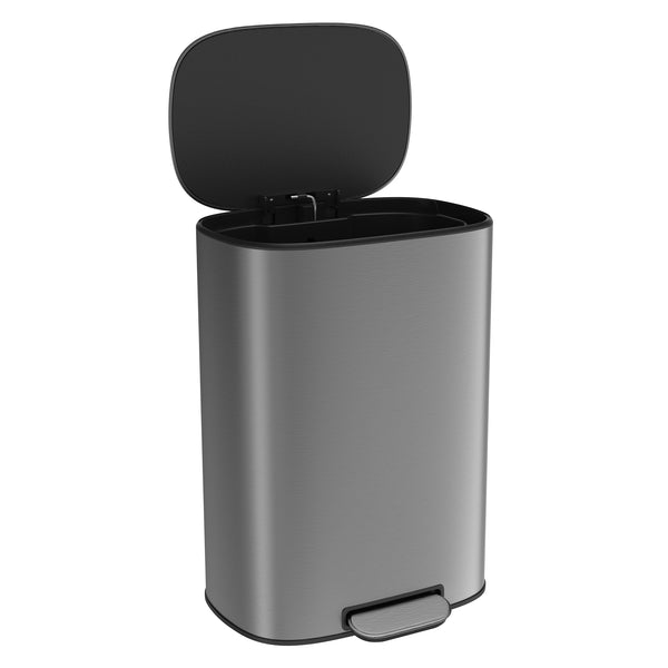 English Elm 13 13 Gallon 50L Trash Can, Soft-Close Step Pedal Bin, Fingerprint-Proof Stainless Steel, Quiet Lid W1550106530