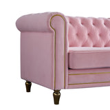 English Elm Chesterfield Velvet Sofa 84.65 Inch For Living Room Pink Color