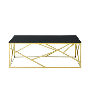 English Elm Modern Black Tempered Glass Rectangular Table with Gold Steel Frame for Living Spaces W1567110789