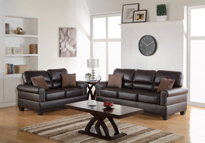 English Elm Espresso Plush Faux Leather 2-Piece Sofa & Loveseat Set with Nickel Buttons, Contemporary Comfort B011S00411