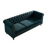 English Elm Chesterfield Velvet Sofa 84.65 Inch For Living Room Green Color