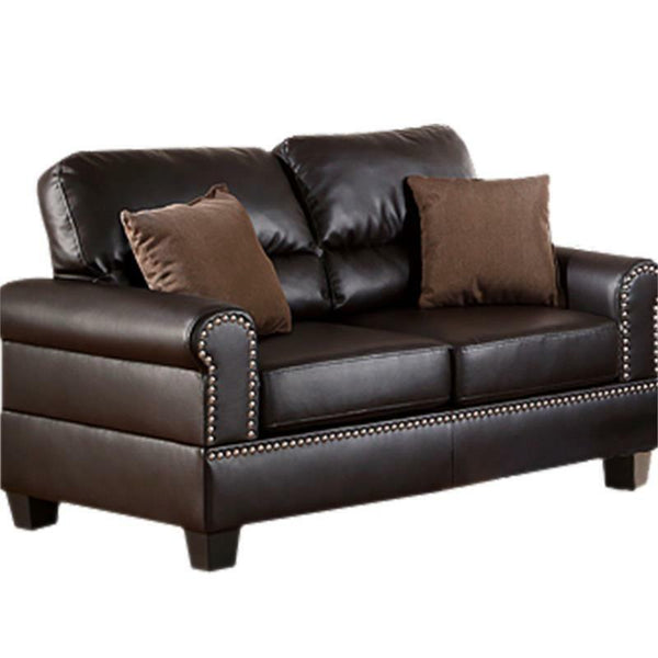 English Elm Espresso Plush Faux Leather 2-Piece Sofa & Loveseat Set with Nickel Buttons, Contemporary Comfort B011S00411