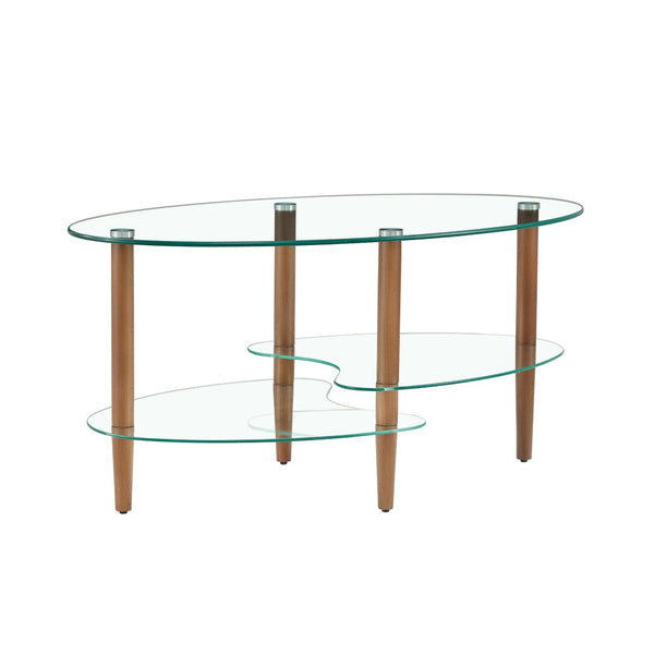 English Elm Transparent Oval Tempered Glass Coffee Table with Oak Legs Three Tier Living Room W24194362