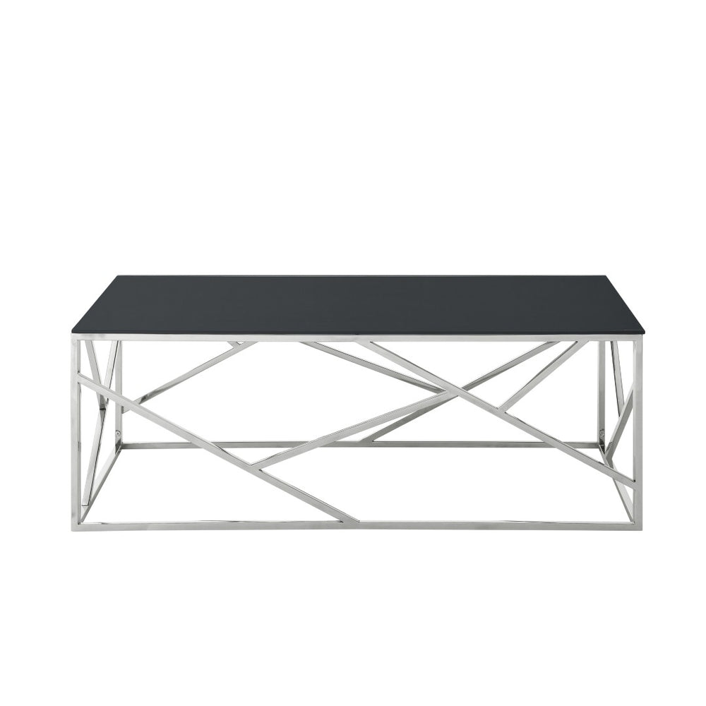 English Elm Modern Black Tempered Glass Rectangular Table with Gold Steel Frame for Living Spaces W1567110791