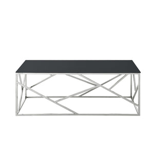English Elm Modern Black Tempered Glass Rectangular Table with Gold Steel Frame for Living Spaces W1567110791