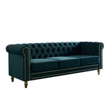 Green Velvet Chesterfield Sofa 84.65 Inch: Classic Glam Style for Living Room