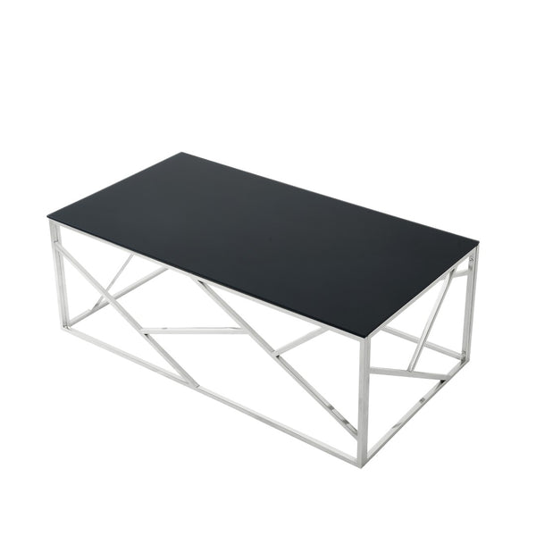 English Elm Modern Black Tempered Glass Rectangular Table with Gold Steel Frame for Living Spaces W1567110791