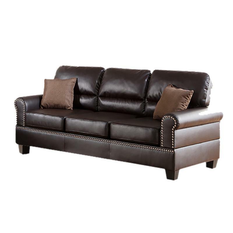 English Elm Espresso Plush Faux Leather 2-Piece Sofa & Loveseat Set with Nickel Buttons, Contemporary Comfort B011S00411