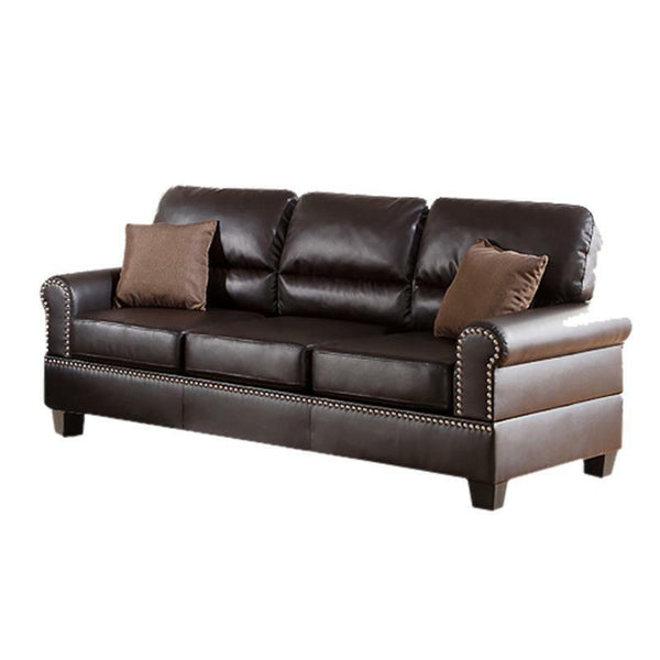 English Elm Espresso Plush Faux Leather 2-Piece Sofa & Loveseat Set with Nickel Buttons, Contemporary Comfort B011S00411