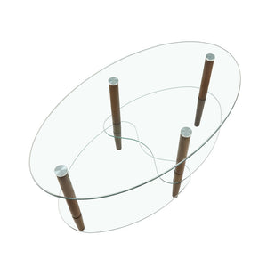 English Elm Transparent Oval Tempered Glass Coffee Table with Oak Legs Three Tier Living Room W24194362