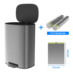 English Elm 13 13 Gallon 50L Trash Can, Soft-Close Step Pedal Bin, Fingerprint-Proof Stainless Steel, Quiet Lid W1550106530