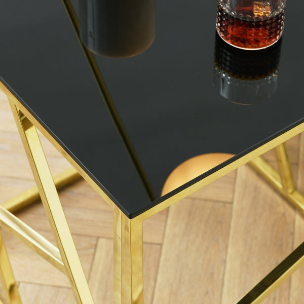 English Elm 20 Inch Gold Geometric Metal Frame Glass Top Accent Table for Living Room or Bedroom W1567110792
