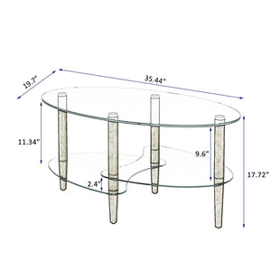 English Elm Transparent Oval Tempered Glass Coffee Table with Oak Legs Three Tier Living Room W24194362