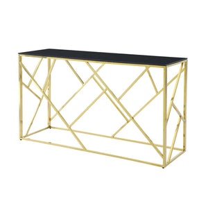 English Elm Modern Chrome Metal Console Table Black Tempered Glass Top for Entryway or Living Room W1567110796