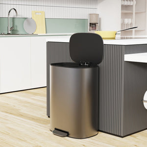 English Elm 13 13 Gallon 50L Trash Can, Soft-Close Step Pedal Bin, Fingerprint-Proof Stainless Steel, Quiet Lid W1550106530