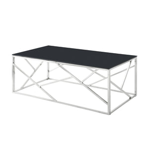 English Elm Modern Black Tempered Glass Rectangular Table with Gold Steel Frame for Living Spaces W1567110791