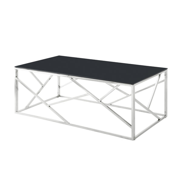 English Elm Modern Black Tempered Glass Rectangular Table with Gold Steel Frame for Living Spaces W1567110791