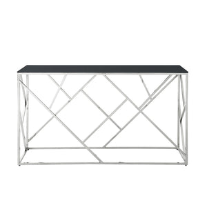 English Elm Modern Chrome Metal Console Table Black Tempered Glass Top for Entryway or Living Room W1567110797