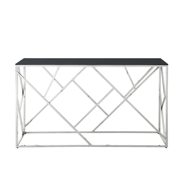 English Elm Modern Chrome Metal Console Table Black Tempered Glass Top for Entryway or Living Room W1567110797