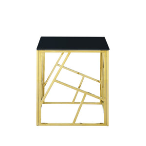 English Elm Modern Black Tempered Glass Rectangular Table with Gold Steel Frame for Living Spaces W1567110789