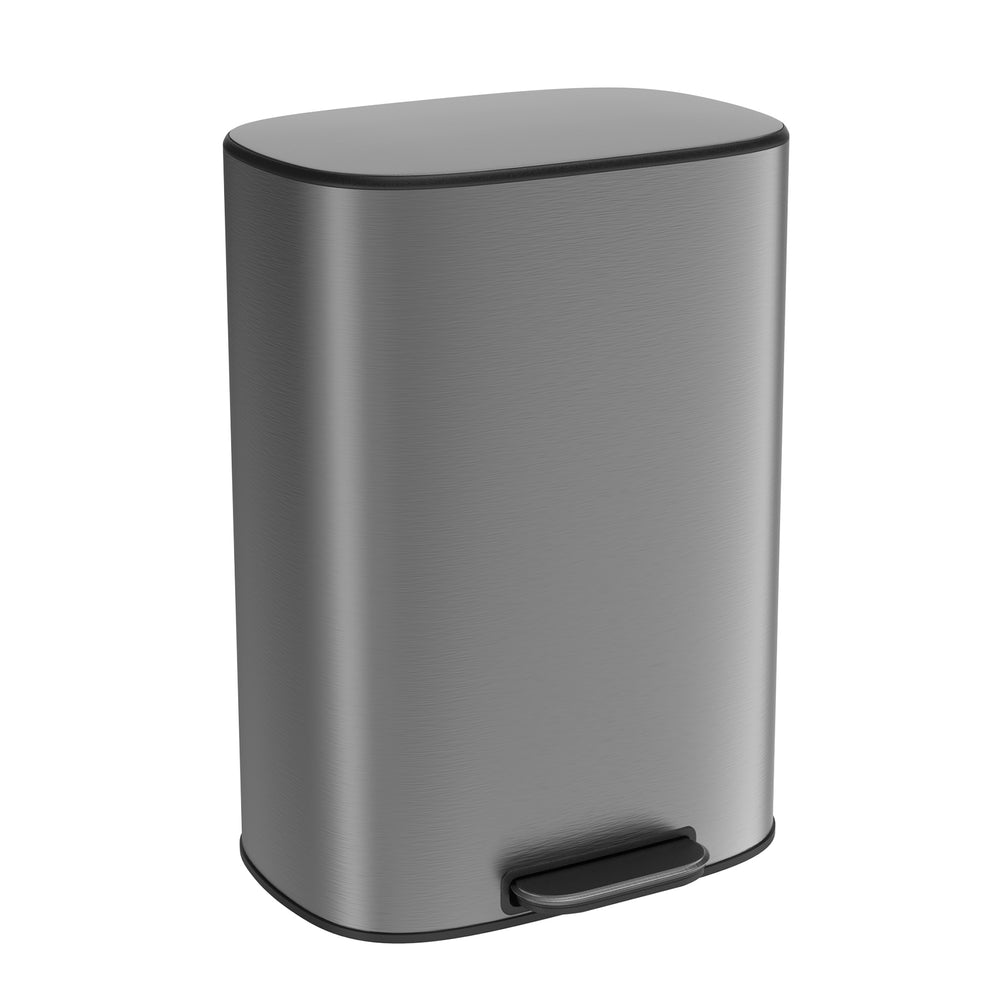 English Elm 13 13 Gallon 50L Trash Can, Soft-Close Step Pedal Bin, Fingerprint-Proof Stainless Steel, Quiet Lid W1550106530