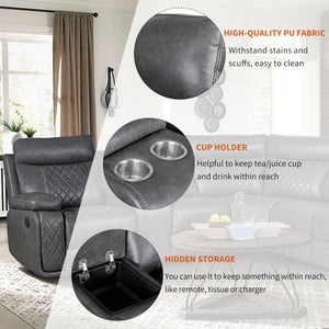 Home Theater Seating Manual Recliner Sofa With Cup Holders & Hideaway Storage, Pu Comfort, Sturdy Frame, Infinite Positions, 330 Lb Capacity