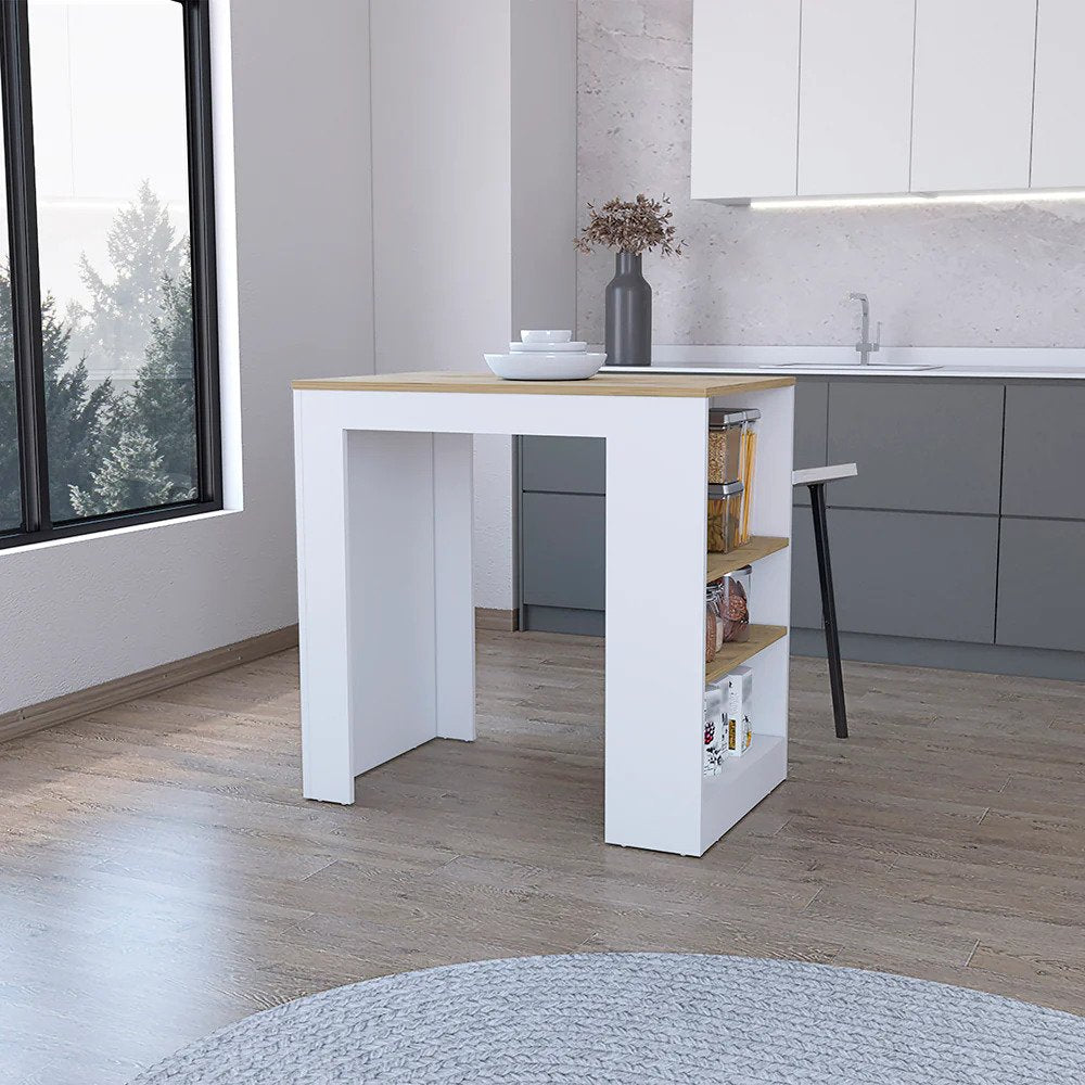 English Elm Highlands Counter-Height Kitchen Island with Ibiza Marble Top, White Storage Base & 3 Shelves for Entertaining and Meal Prep (36x23x36) B062111735