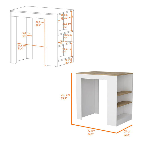English Elm Highlands Counter-Height Kitchen Island with Ibiza Marble Top, White Storage Base & 3 Shelves for Entertaining and Meal Prep (36x23x36) B062111735
