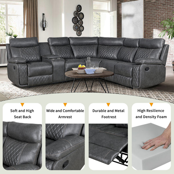 Home Theater Seating Manual Recliner Sofa With Cup Holders & Hideaway Storage, Pu Comfort, Sturdy Frame, Infinite Positions, 330 Lb Capacity