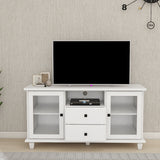 Hearth and Haven Cobble TV Stand with 2 Glass Door Storages, Open Shelf and 2 Drawers, White W282S00081