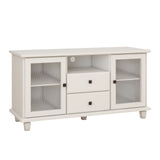 Hearth and Haven Cobble TV Stand with 2 Glass Door Storages, Open Shelf and 2 Drawers, White W282S00081