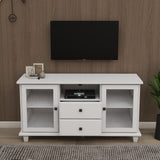 Hearth and Haven Cobble TV Stand with 2 Glass Door Storages, Open Shelf and 2 Drawers, White W282S00081